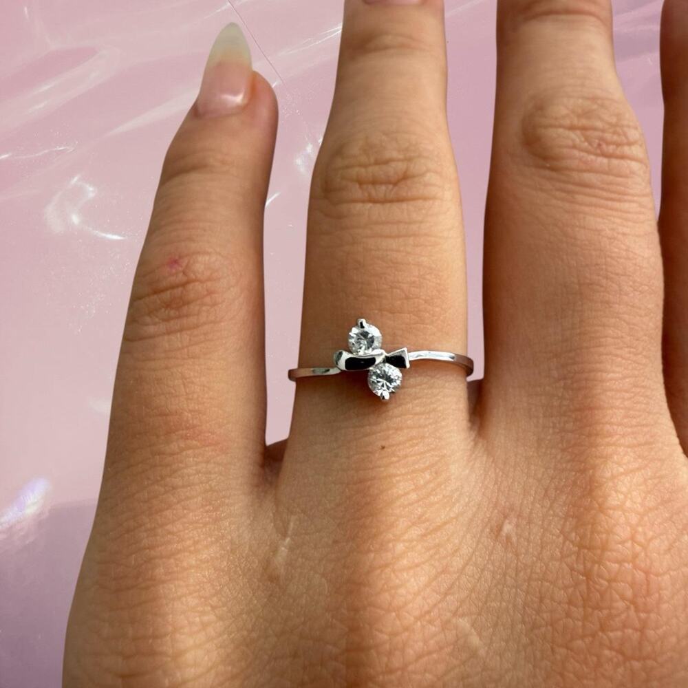 Y2K fairy core dainty 925 Sterling Silver sparkle toi et moi ring Size 6